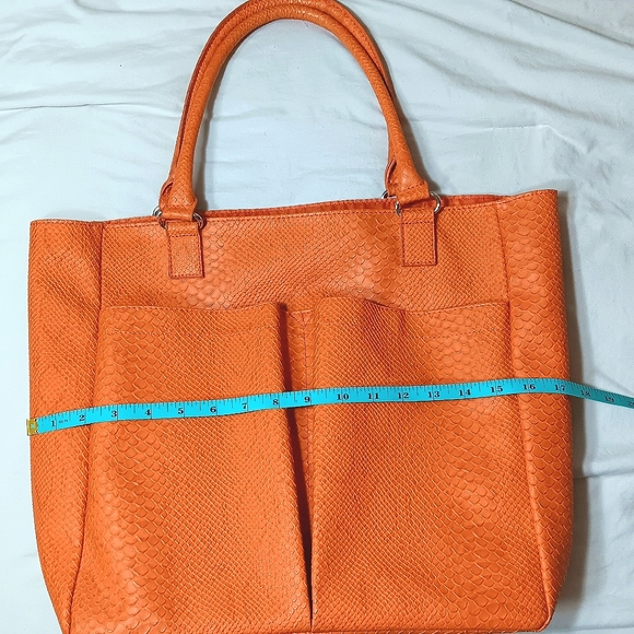 Neiman Marcus Orange Crocodile Embossed Leather Tote Bag - Picture 7 of 10